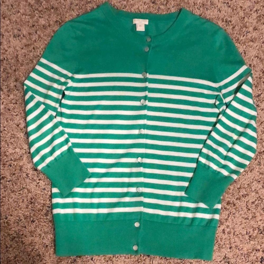 J. Crew XS 3/4 Sleeve Cardigan in Green and White